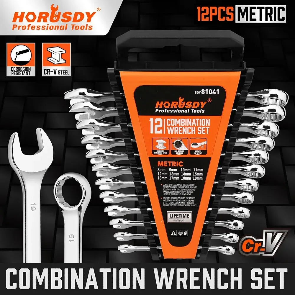 HORUSDY 12Pcs Metric Spanner Set Ring/Open Ended 8–19mm by HORUSDY