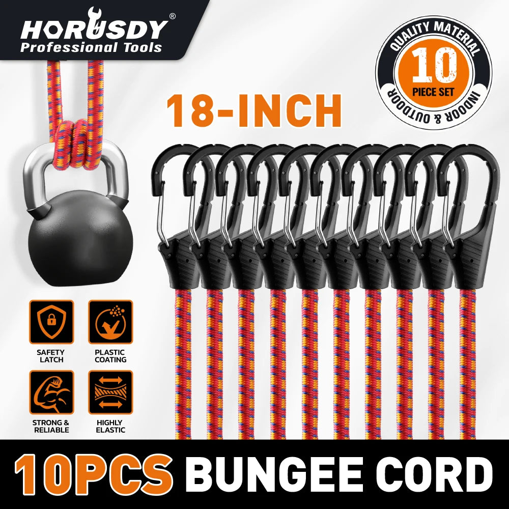 HORUSDAY 18" Elastic Bungee Cords with Hooks: 10 Pcs Bungee Cords