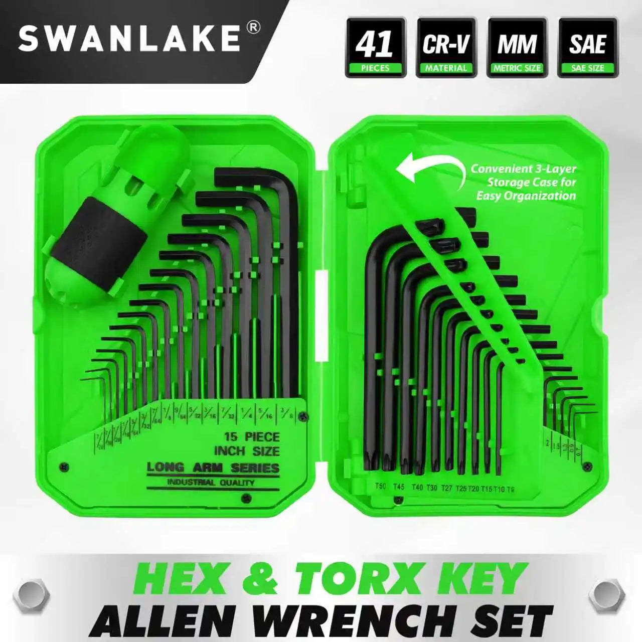 SWANLAKE 41-Piece Hex Key Allen Wrench Set with Ergonomic Torque