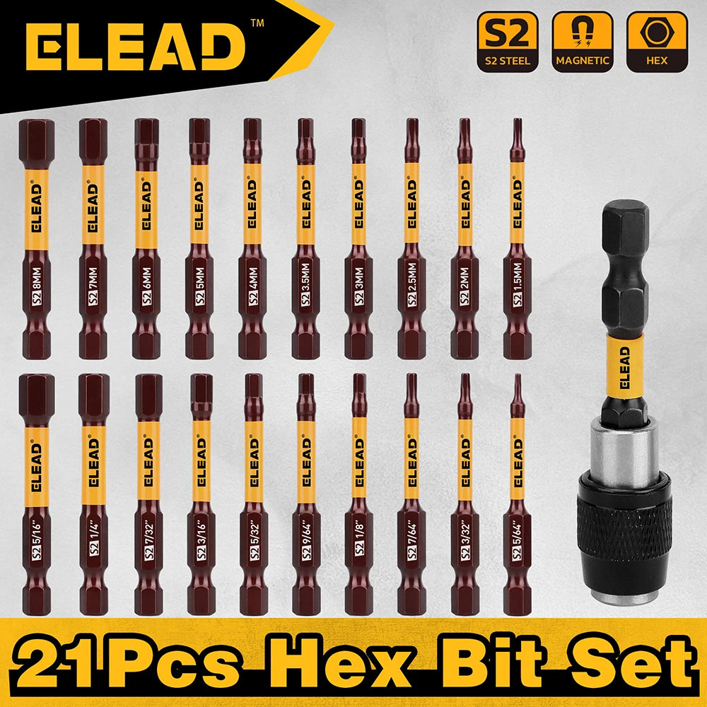 ELEAD 21Pcs 2.5" Strong Magnetic Hex Drill Bit Set SAE&Metric Durable