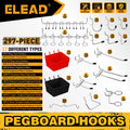 ELEAD 297Pcs Pegboard Hooks, Fits 1/8 & 1/4" Pegboard, Assorted