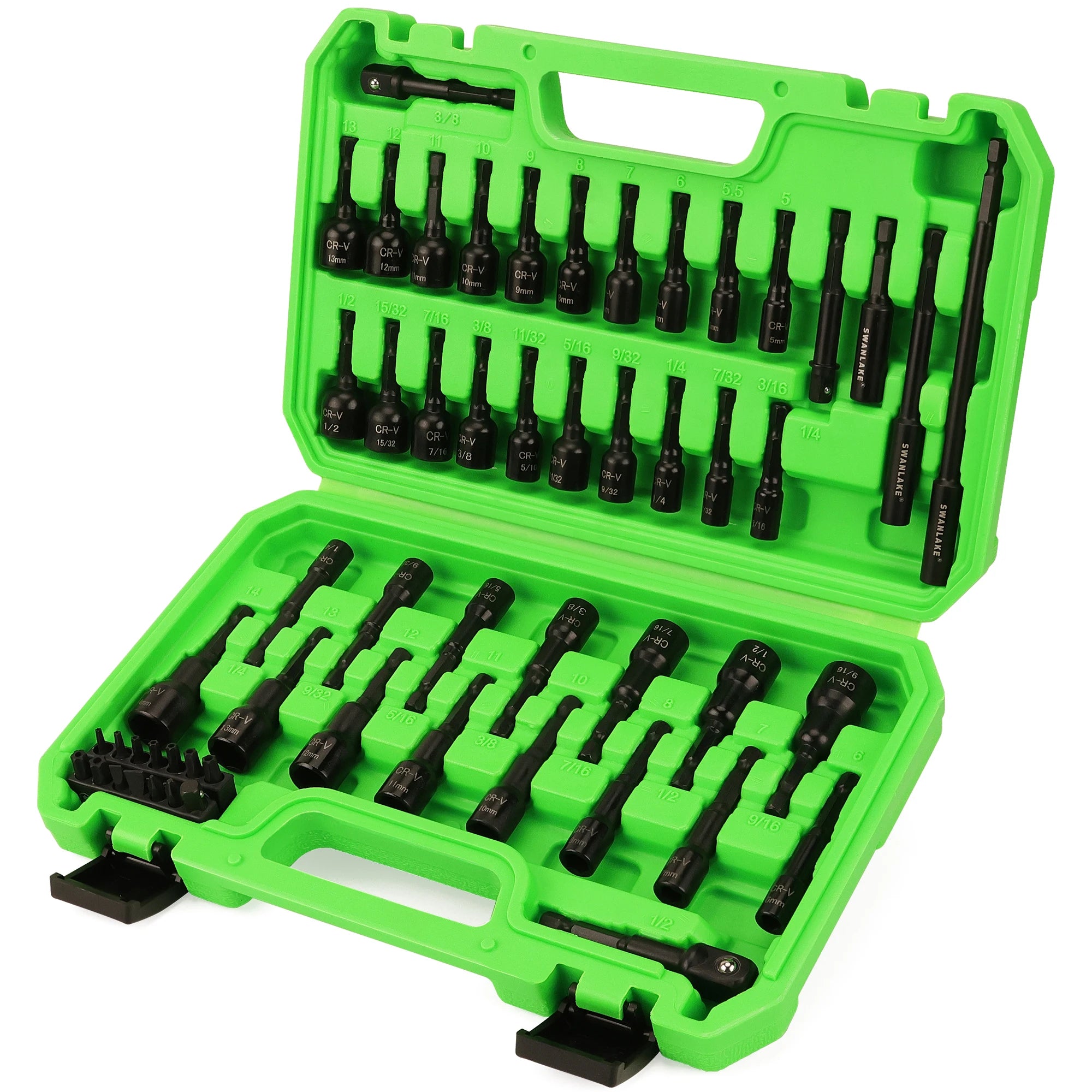 SWANLAKE 55Pcs Magnetic Nut Driver Set, 1/4" Hex Shank, Impact Socket