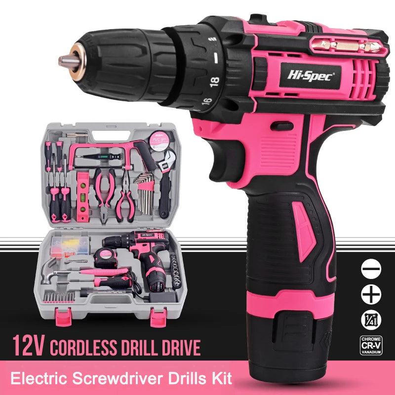 Pink Electric Screwdriver Set - Cordless Drill with Storage Case by Pink