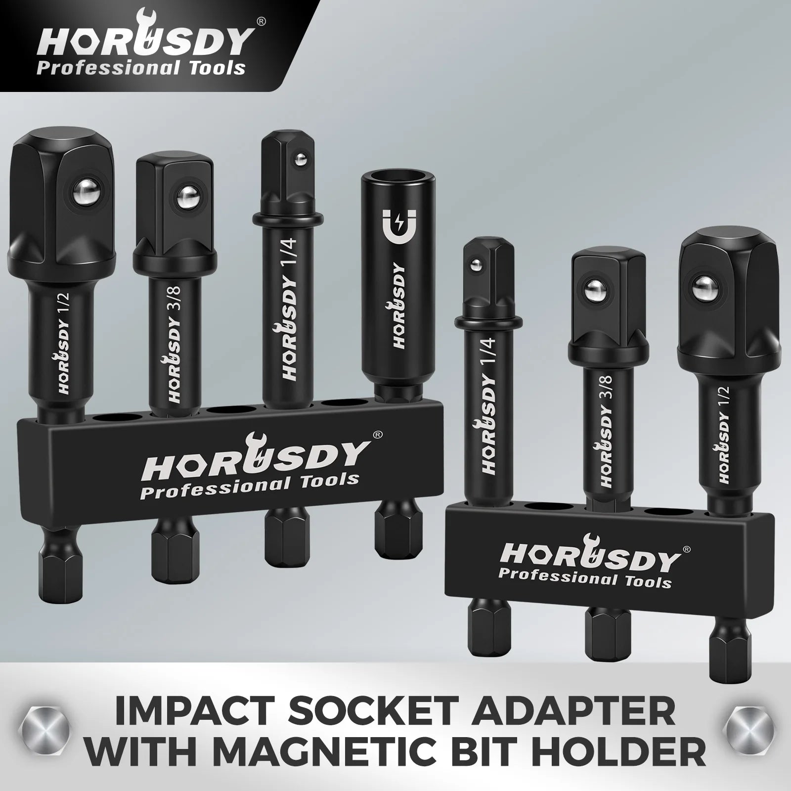 HORUSDY 7Pcs 1/4" Hex Shank Impact Socket Adapter Set 1/4" 3/8" 1/2"