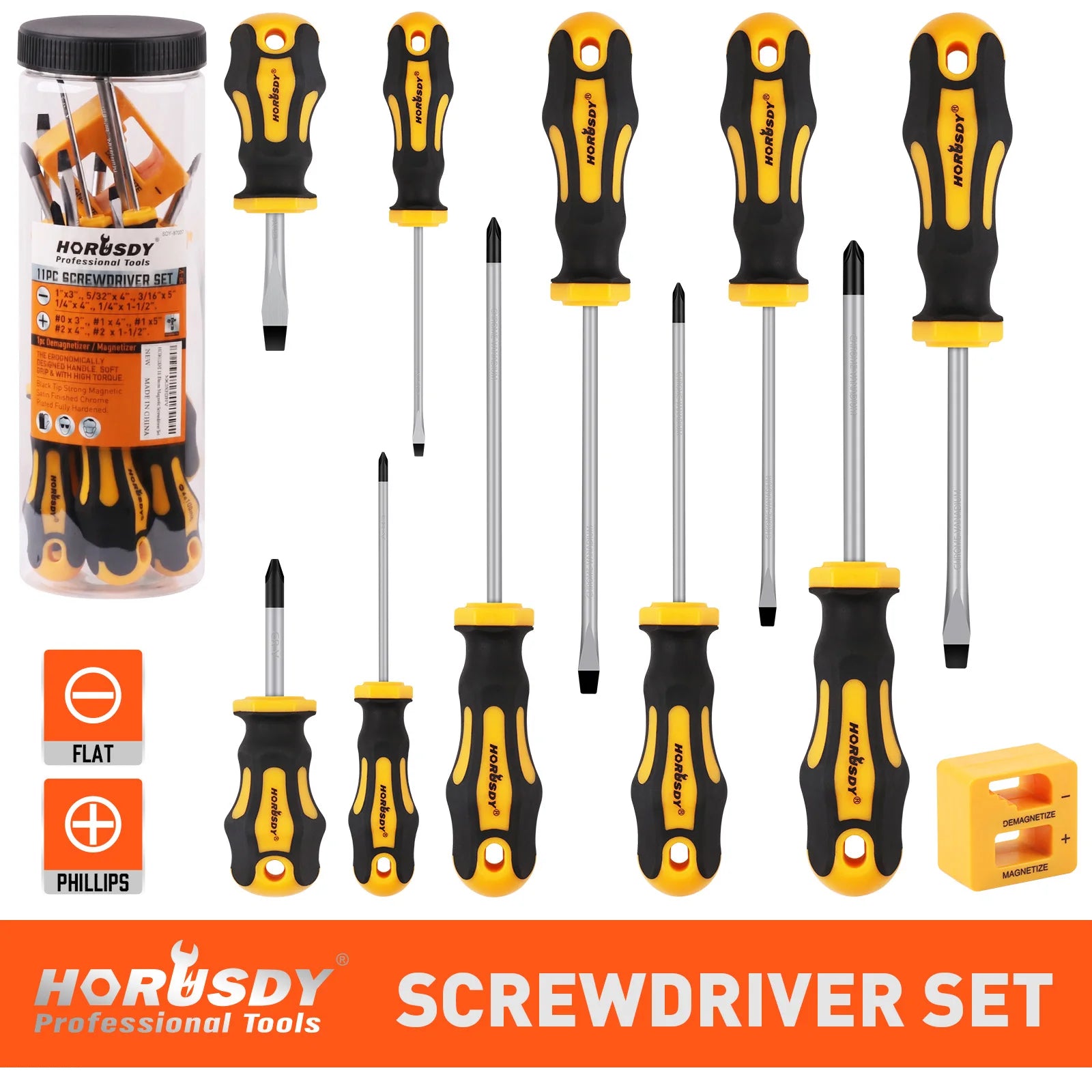 HORUSDY 11-Piece Magnetic Screwdriver Set Phillips/Flat Head by HORUSDY
