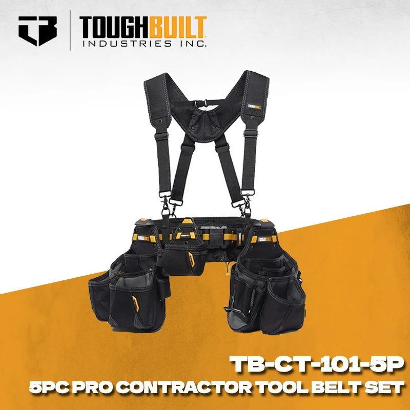 TOUGHBUILT TB-CT-101-5P 5pc Pro Contractor Tool Belt Set Waist Bag Belt Shoulder