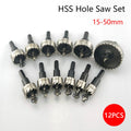 12 Pcs 15-50mm HSS Hole Saw Set High Speed Steel Drill Bit Drilling