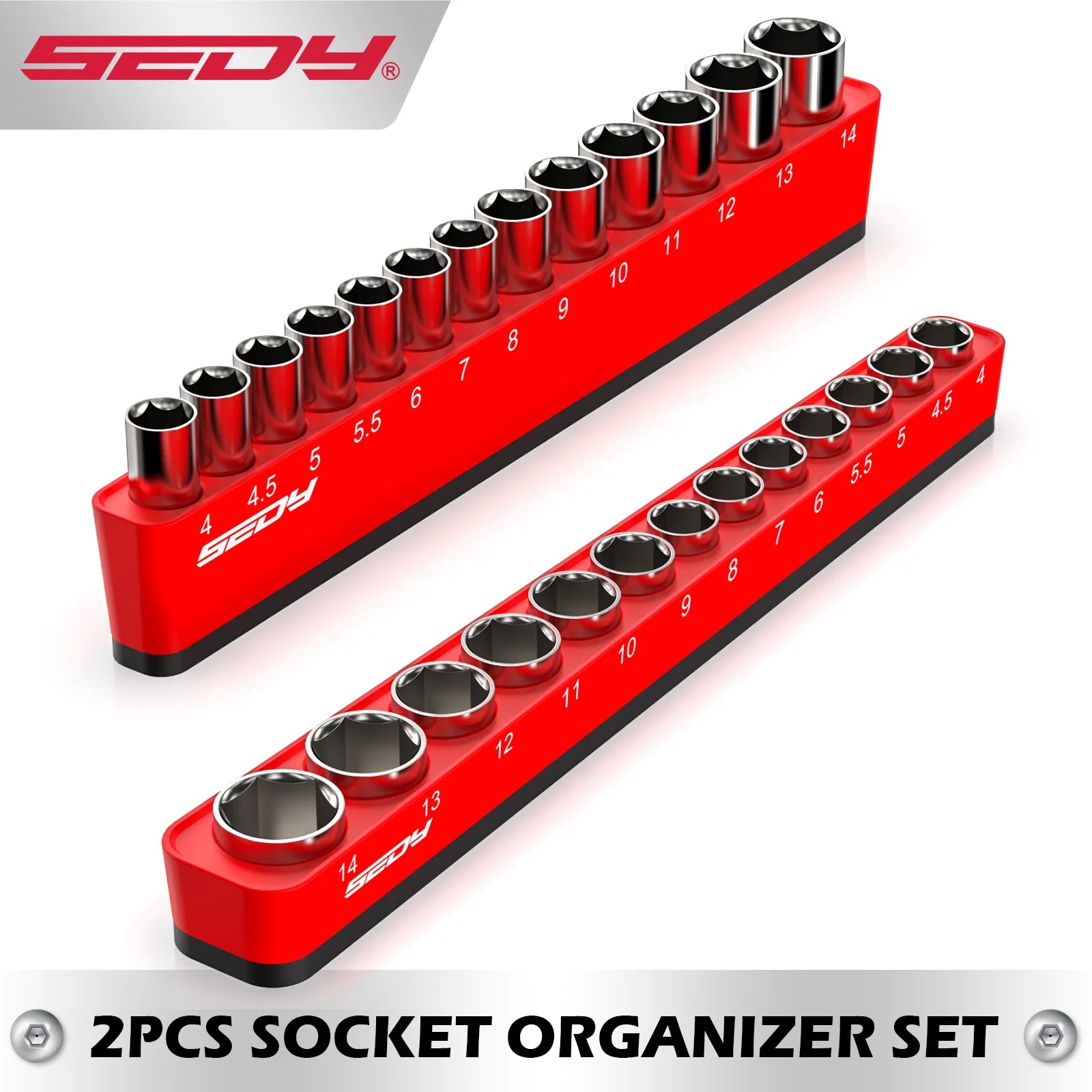 SEDY 2PC 1/4" Drive Magnetic Socket Organizer, Holds 26 Metric