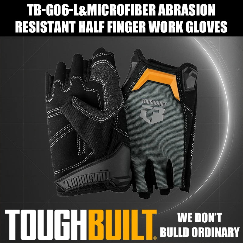 TOUGHBUILT Microfiber Abrasion-Resistant Half-Finger Work Gloves by TOUGHBUILT