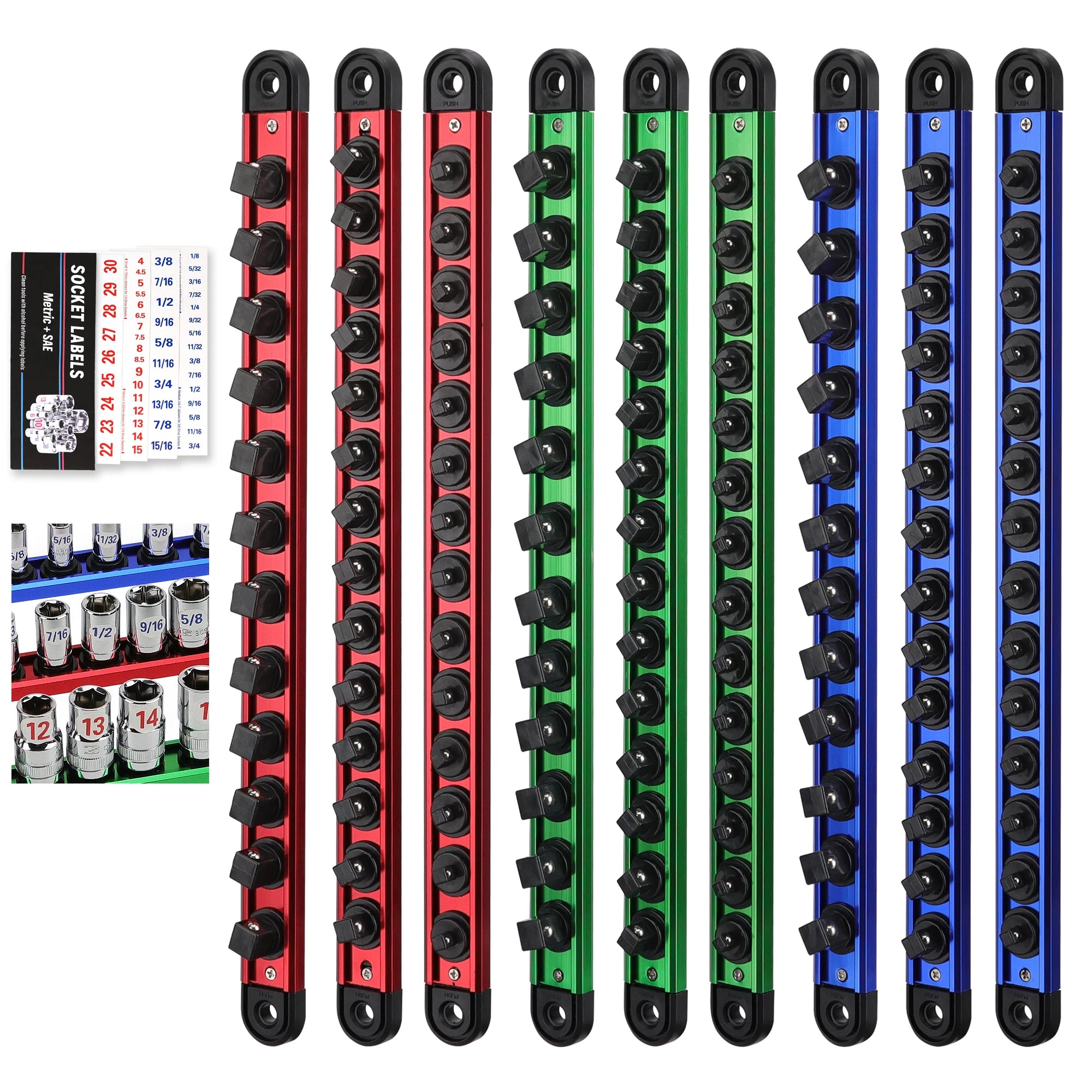SEDY 9PC Magnetic Socket Holder Organizer Set Detachable 1/4, 3/8, 1/2