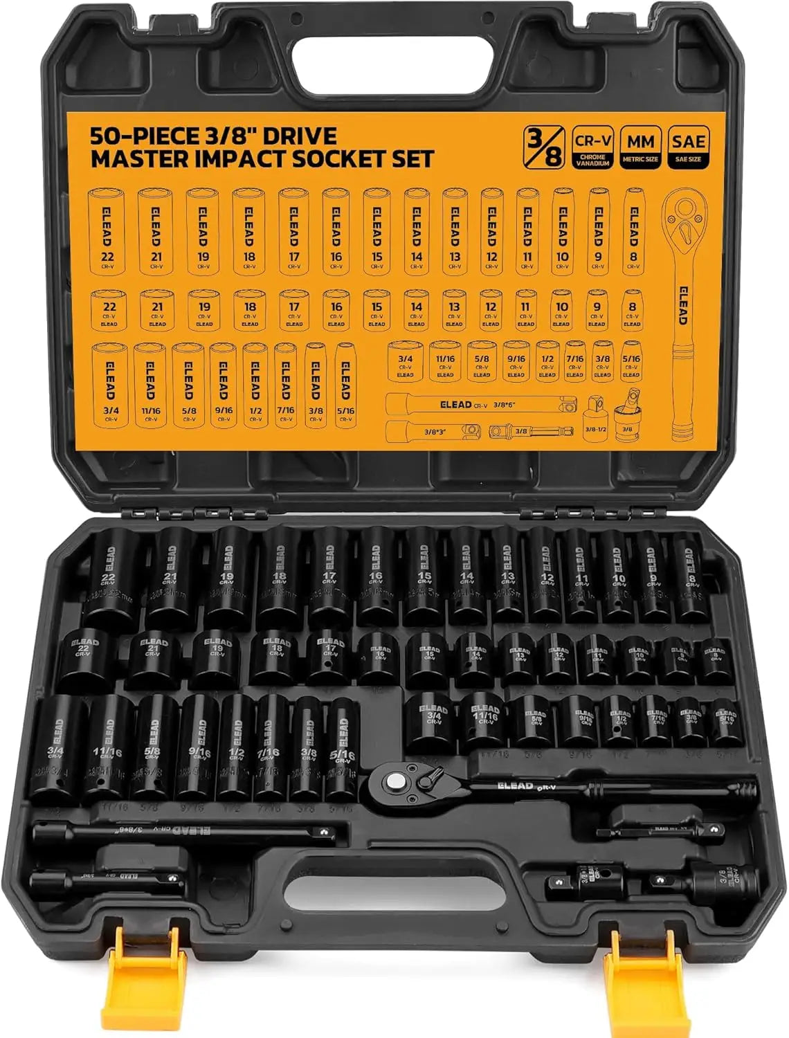 ELEAD 50PCS 3/8'' Drive Impact Socket Set Shallow & Deep Socket Set