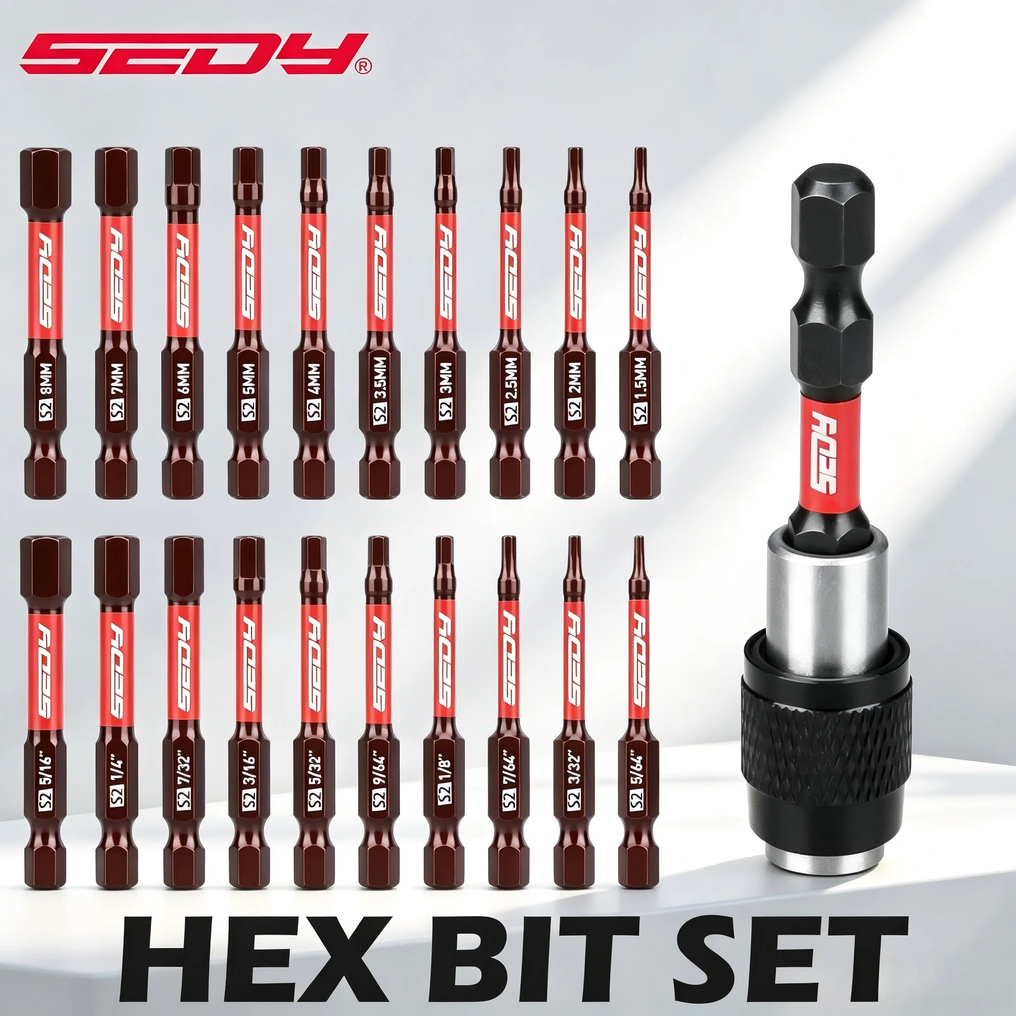 SEDY 21Pcs 2.5" Hex Allen Drill Bit Set, 1/4" Shank S2 Steel SAE
