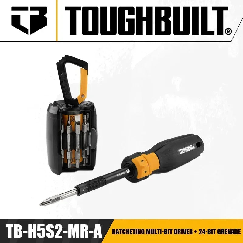 TOUGHBUILT Ratchet Double-Head Screwdriver Quick Extending Rotating Bit Box TB-H