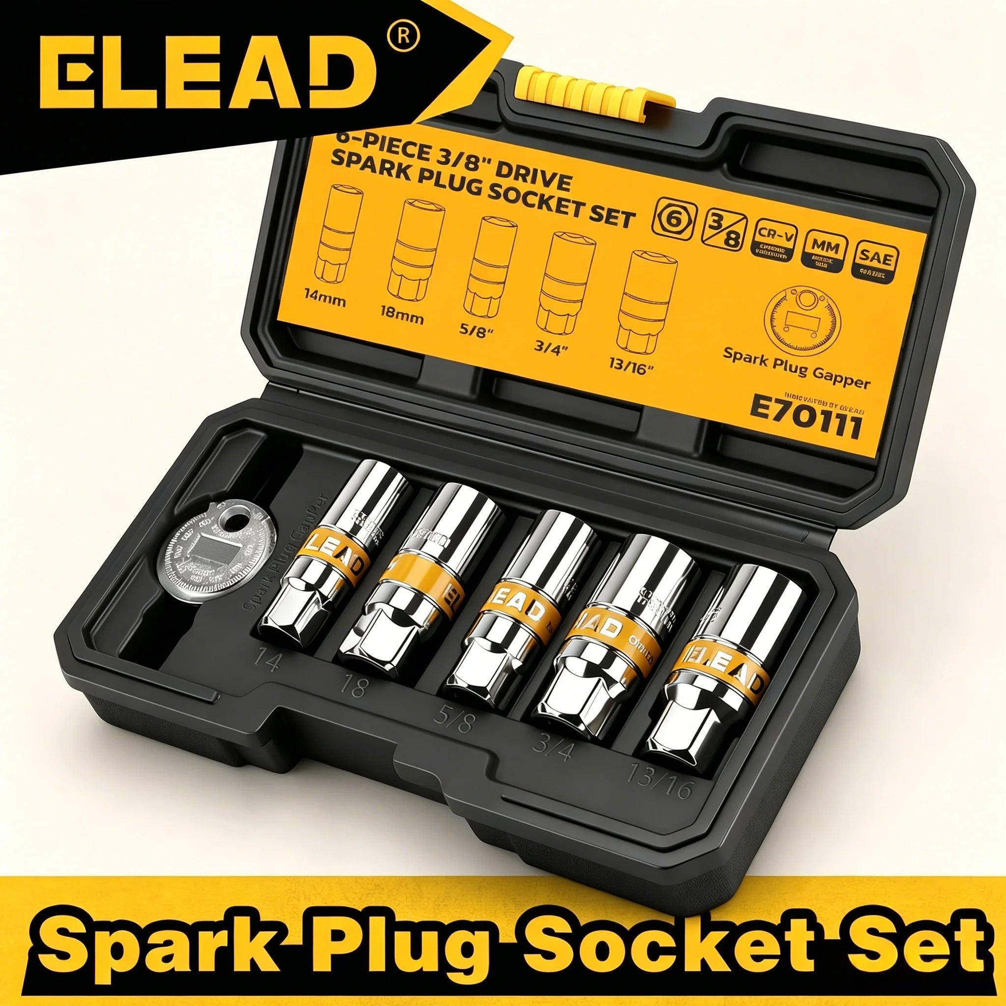 ELEAD 6pc 3/8" Drive Spark Plug Socket Set by ELEAD