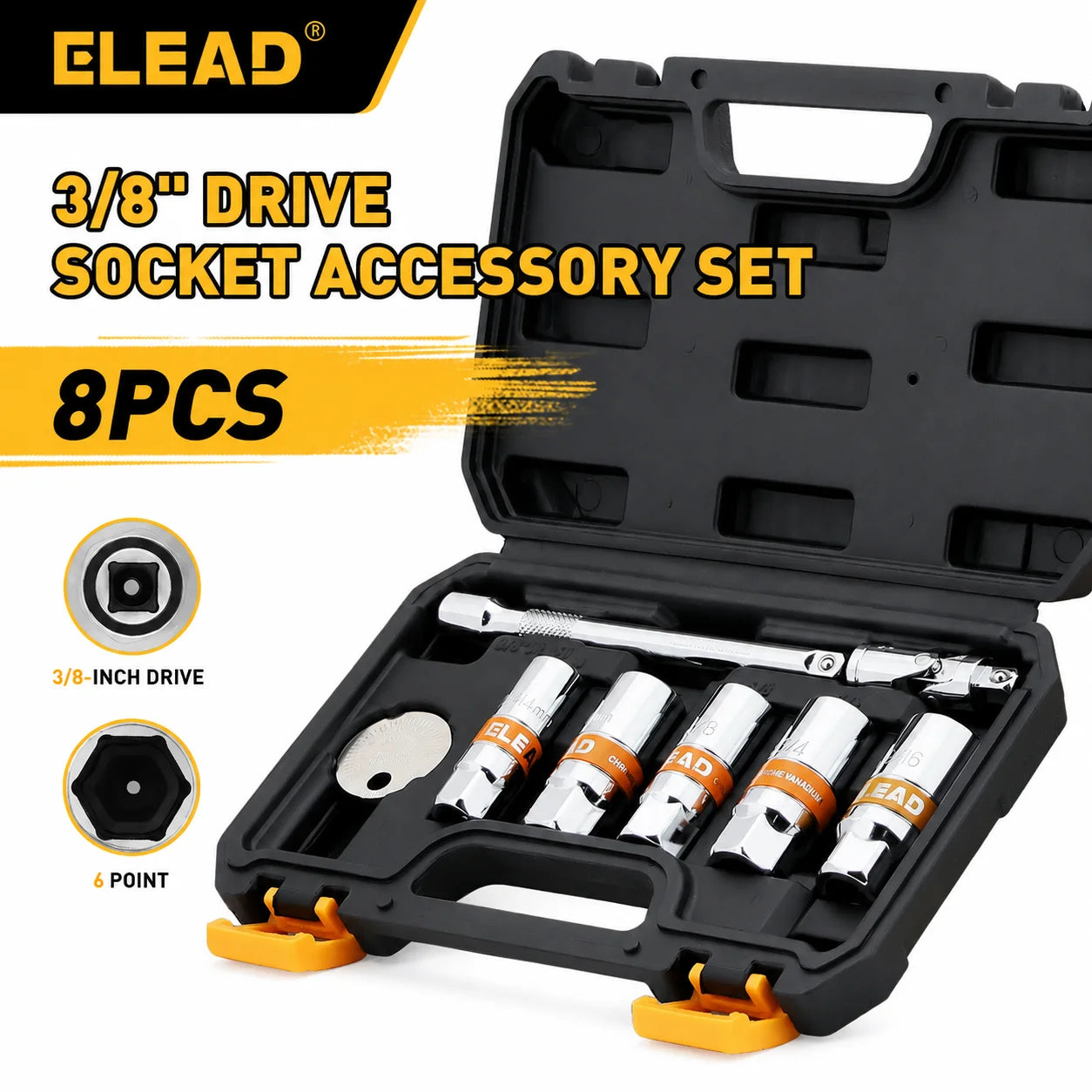 ELEAD 8PCS 3/8" Spark Plug Socket Set, Universal Joint, Plug Gapper
