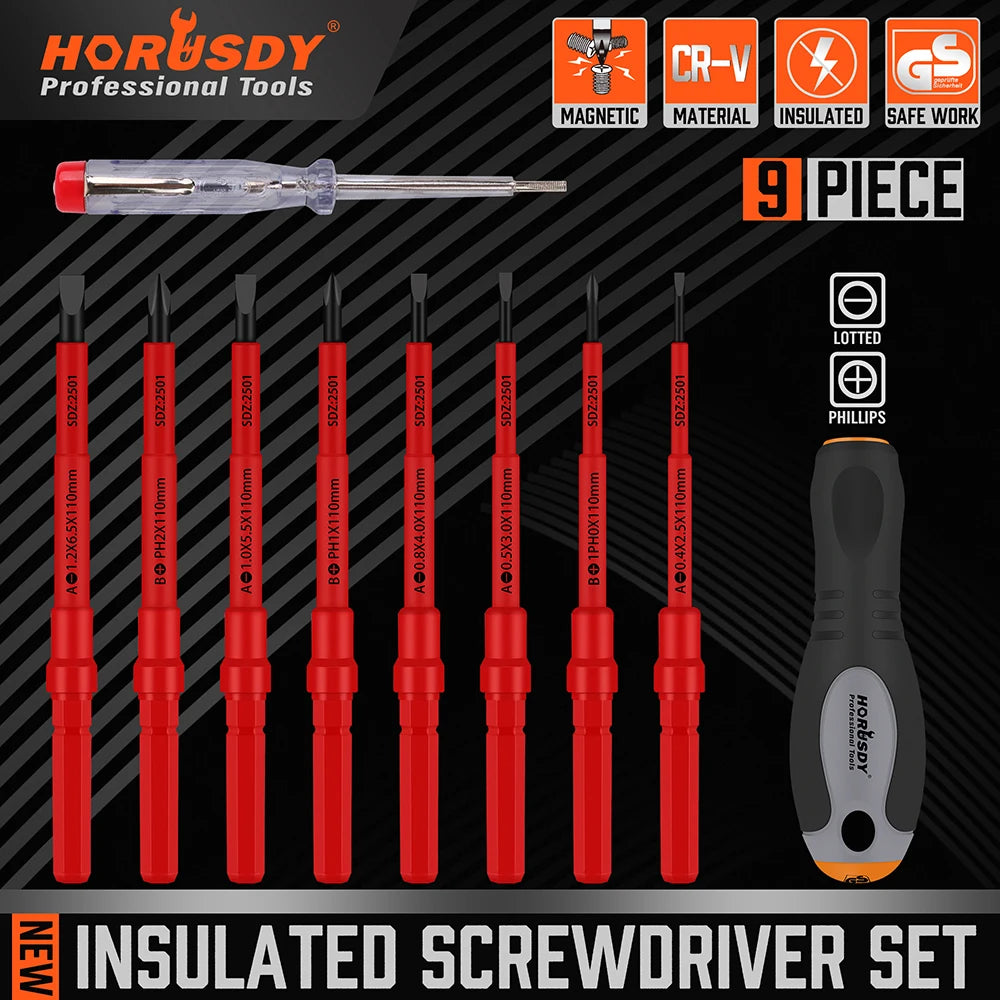 HORUSDY 9PC Insulated Screwdriver Set | 1000V Rated, CR-V Magnetic