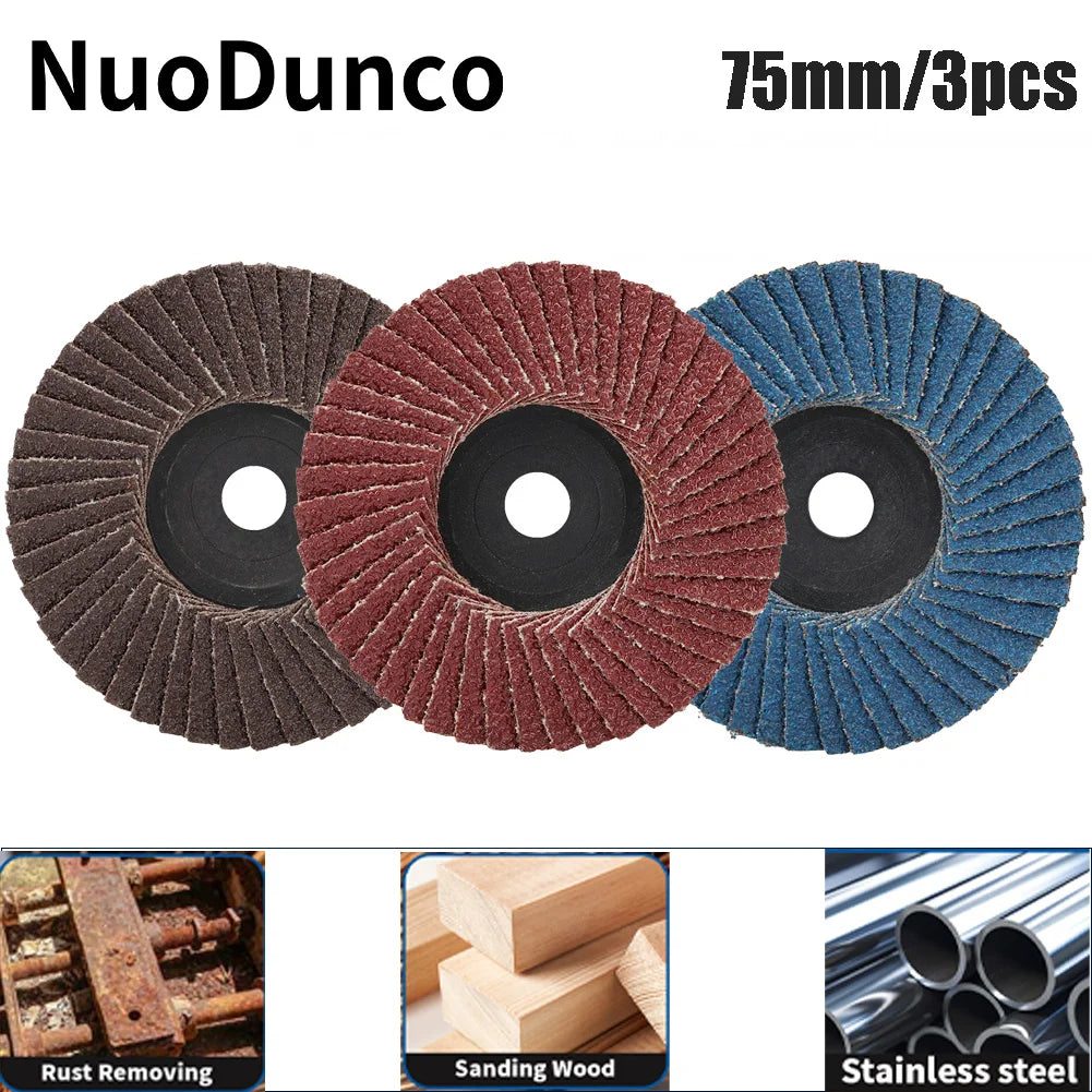 3pcs 75mm Flat Flap Discs for Metal and Wood Polishing by NuoDunco