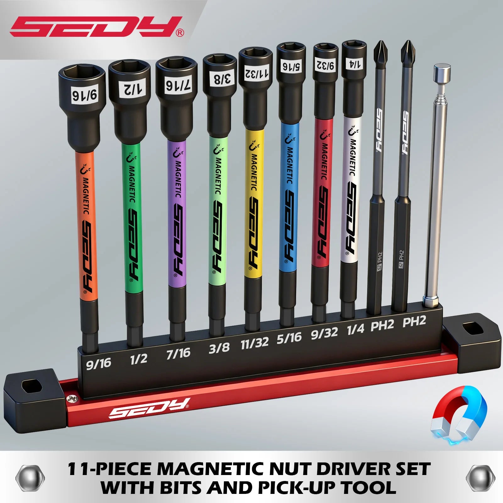 SEDY 11pc Magnetic Nut Driver Set SAE by SEDY