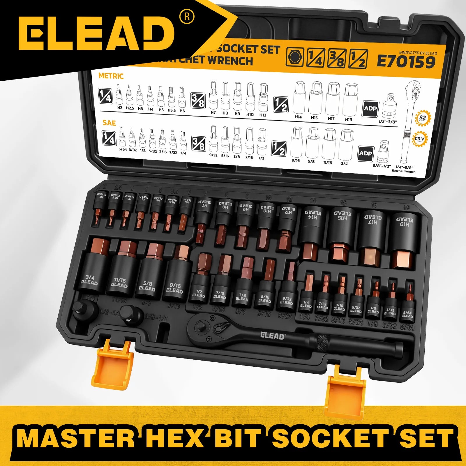 ELEAD 35-Pc Hex Bit Socket Set (1/4", 3/8", 1/2") — CR-V & S2 Steel