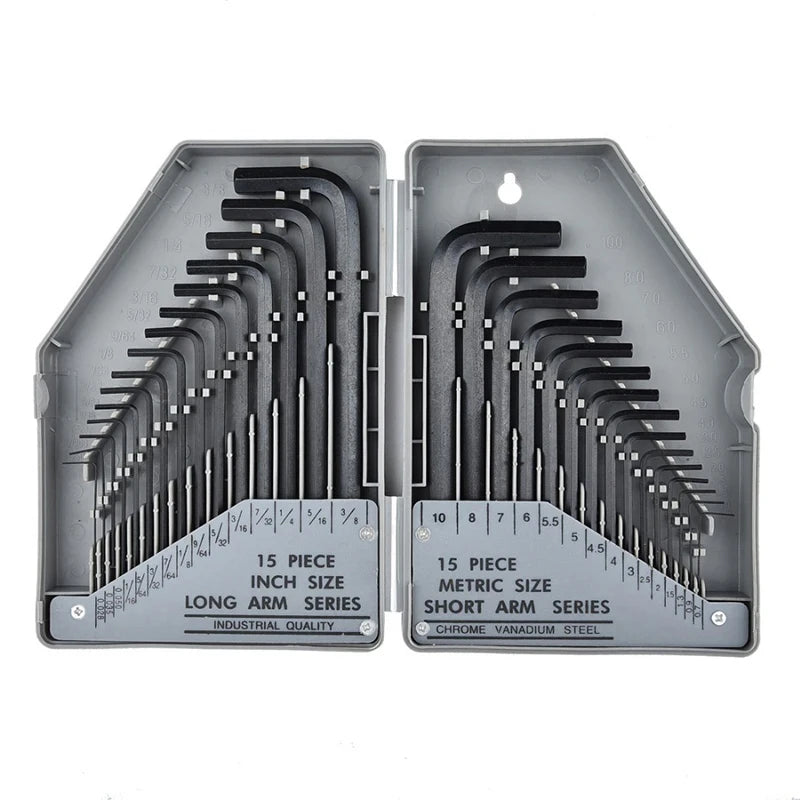 30Pcs Wrench Set Hex Key Allen Wrench 0.028"- 3/8" Inch & 0.7mm-10mm Metric Size