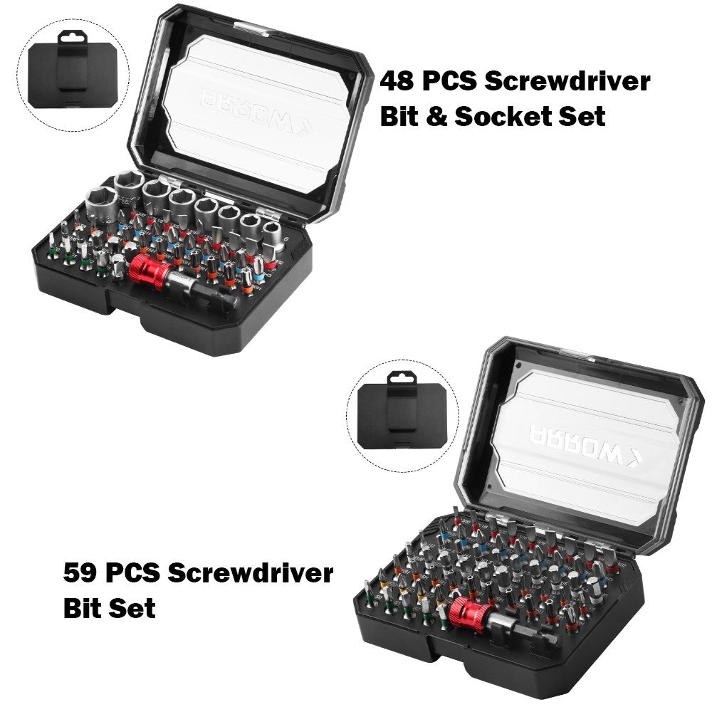 ARROW 48-Piece 59-Piece 1/4" Screwdriver Bit Set & Socket Se