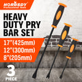 3PC Pry Bar Set Crowbar Strike Cap 8" 12" 17" Carbon Steel Non-Slip