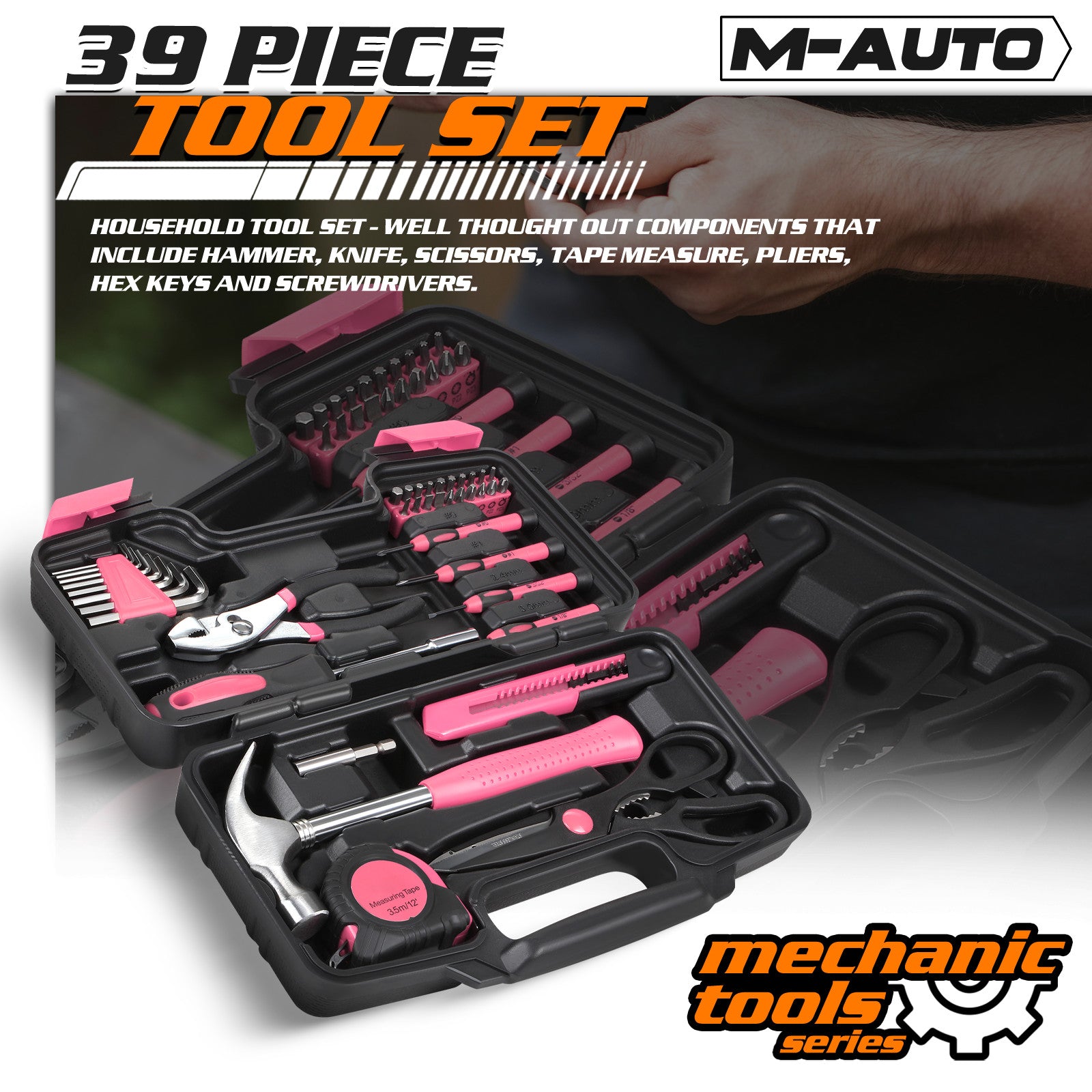 39 Piece Pink Household Hand Repair Tool Kit Screwdrive
