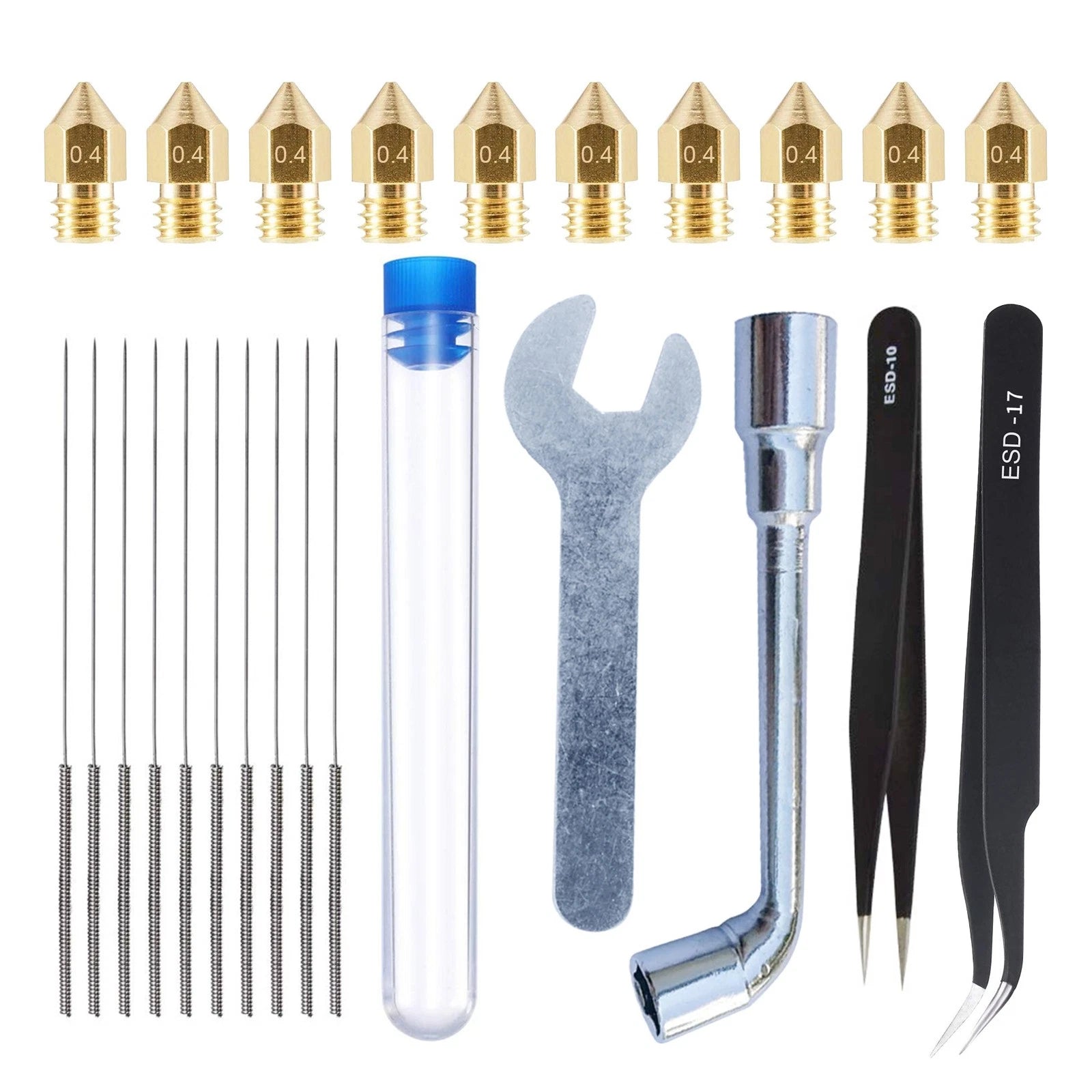 24 In 1 Kit 0.4mm 3d Printer Extruder Nozzle Cleaning Tool For