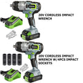 WORKPRO Cordless Impact Wrench 20V 2.0Ah Battery with 4PCS D