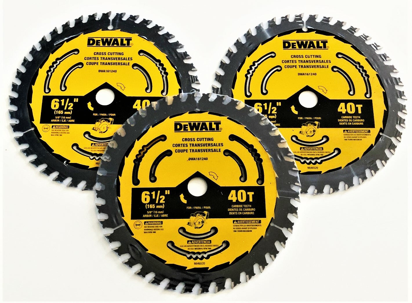 3 Dewalt 6-1/2" Carbide Circular Saw Blades