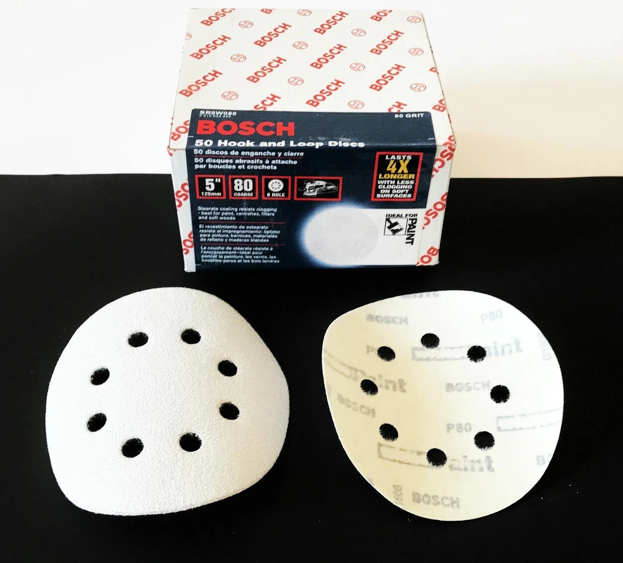 50 Bosch 5" Hook And Loop 8 Hole Sanding Discs 80 Grit 4x Orbital