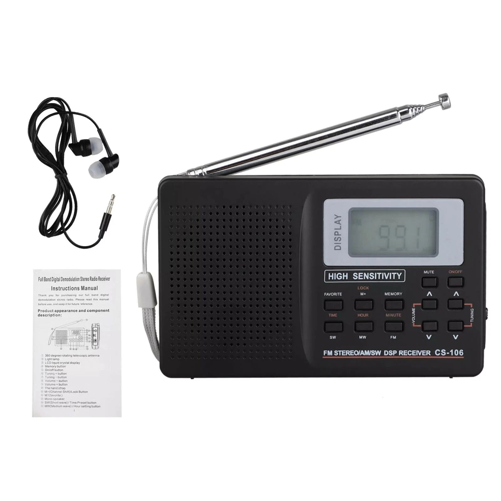 Cs-106 Digital Radio Lcd Display Fm/am/sw/mw Full Frequency Band