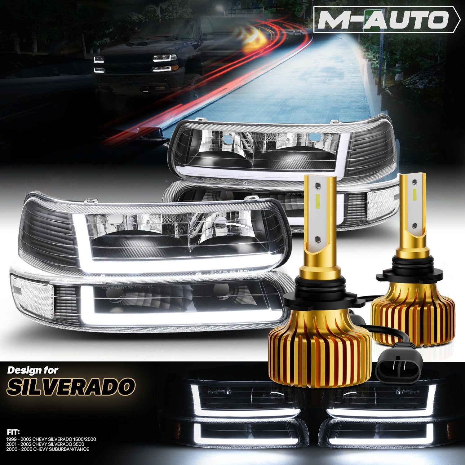 [LED LIGHT BAR DRL] Black Headlight+Bumper w/6500K Bulb