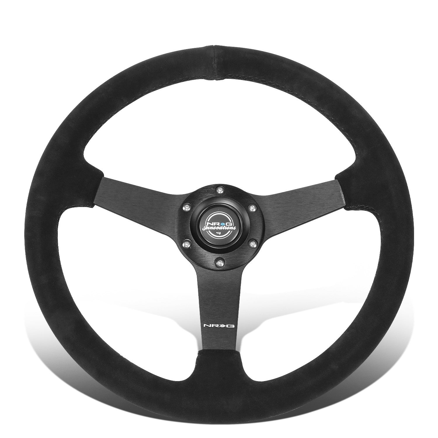 NRG RST-037MB-S 350mm 1" Depth Dish 3-Spoke Black Suede Racing