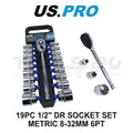 Us Pro Tools 1/2" Dr Metric Socket Set, Sockets, Ratchet 8 To 32mm
