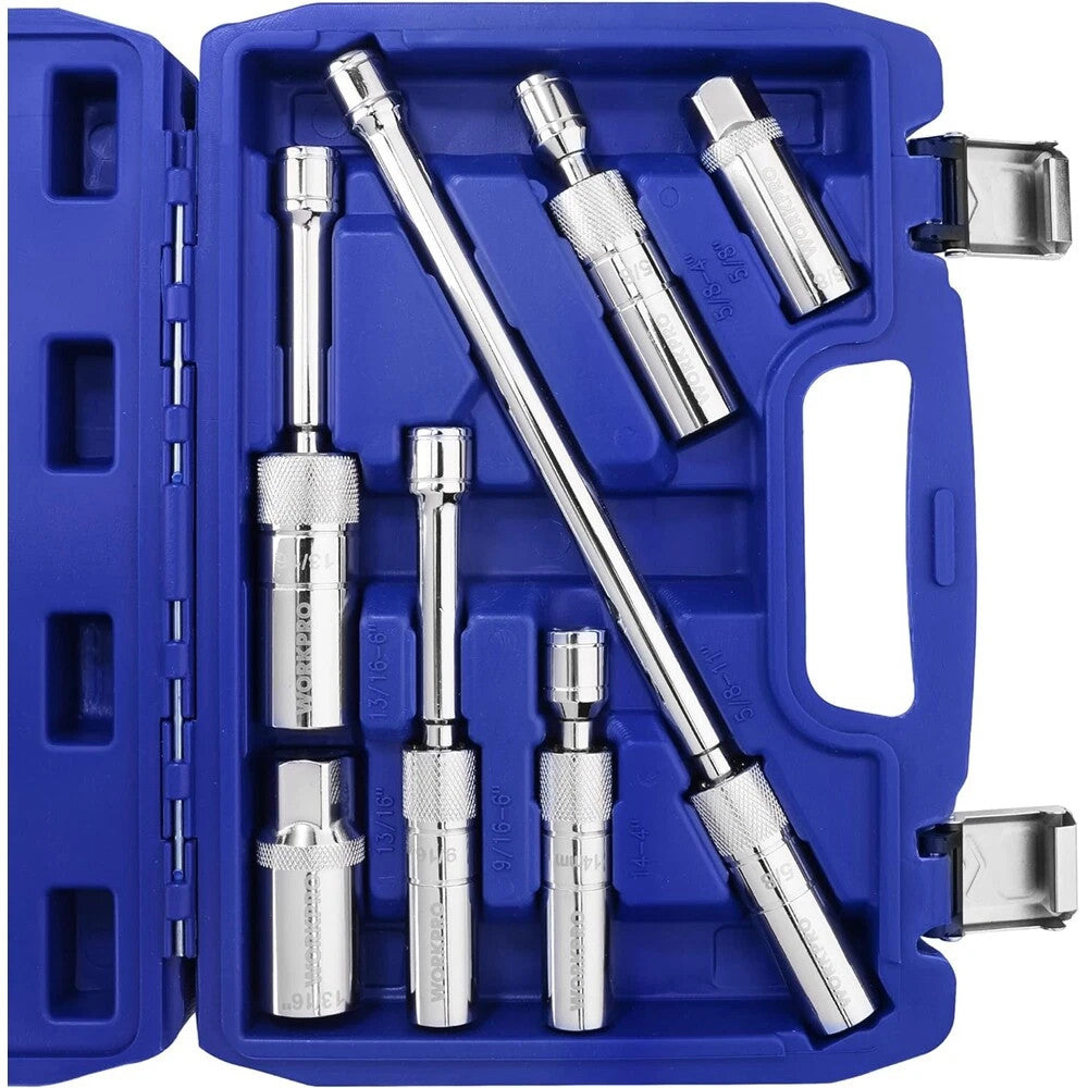 WORKPRO 7PCS 3/8" Magnetic Spark Plug Socket Sets Thin Wall 360° Swivel 6PT 12PT