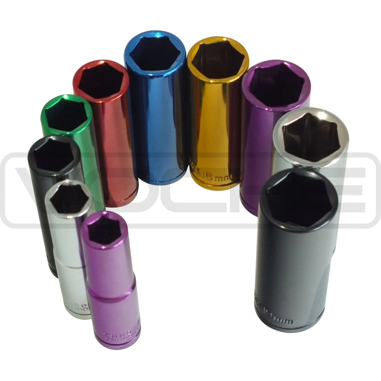 Voche® Pro 3/8" Deep Opti-drive Coloured Socket Set With Storage Rail