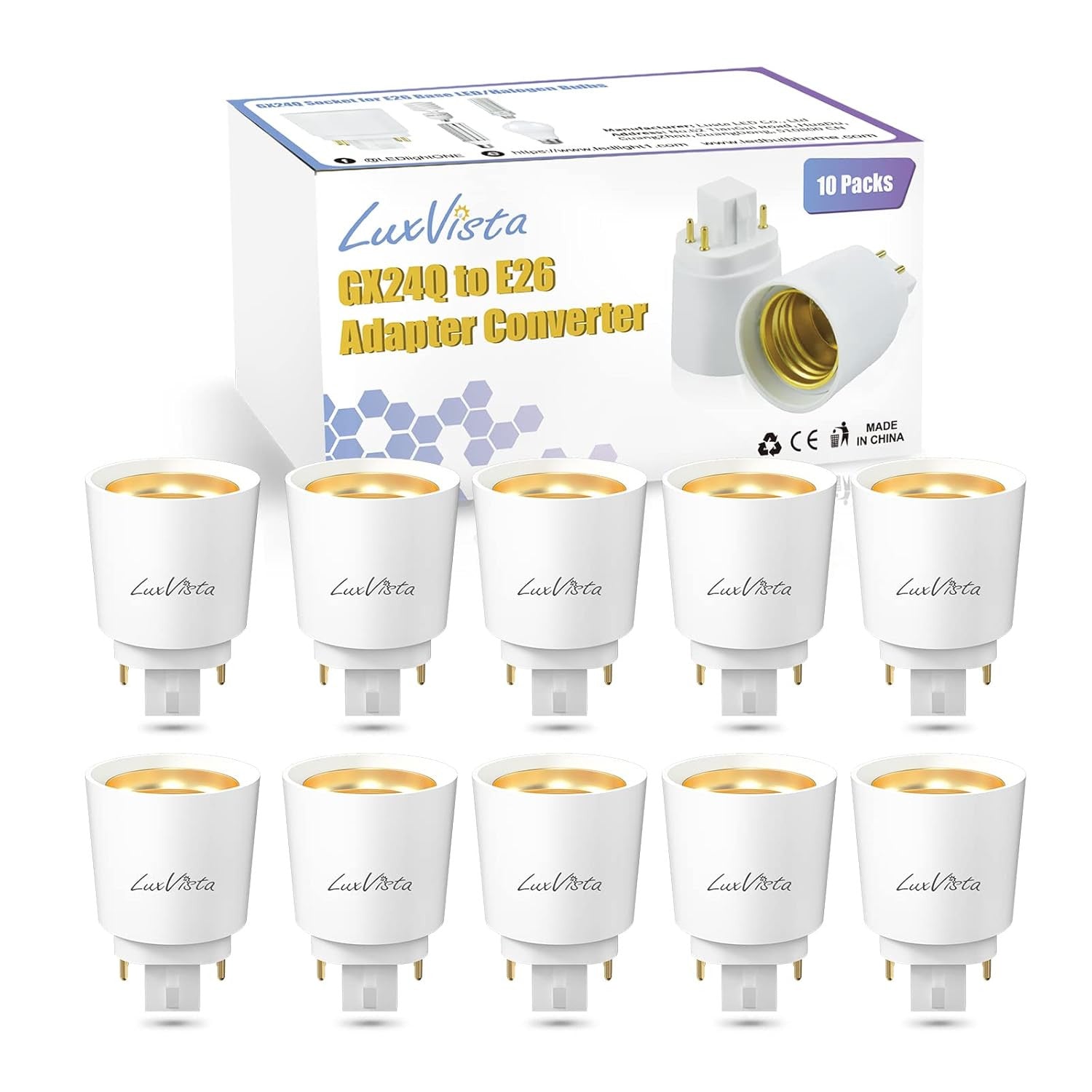 Gx24q to E26/e27 Led Light Sockets Adapter, Gx24 to Medium Edison Bulb