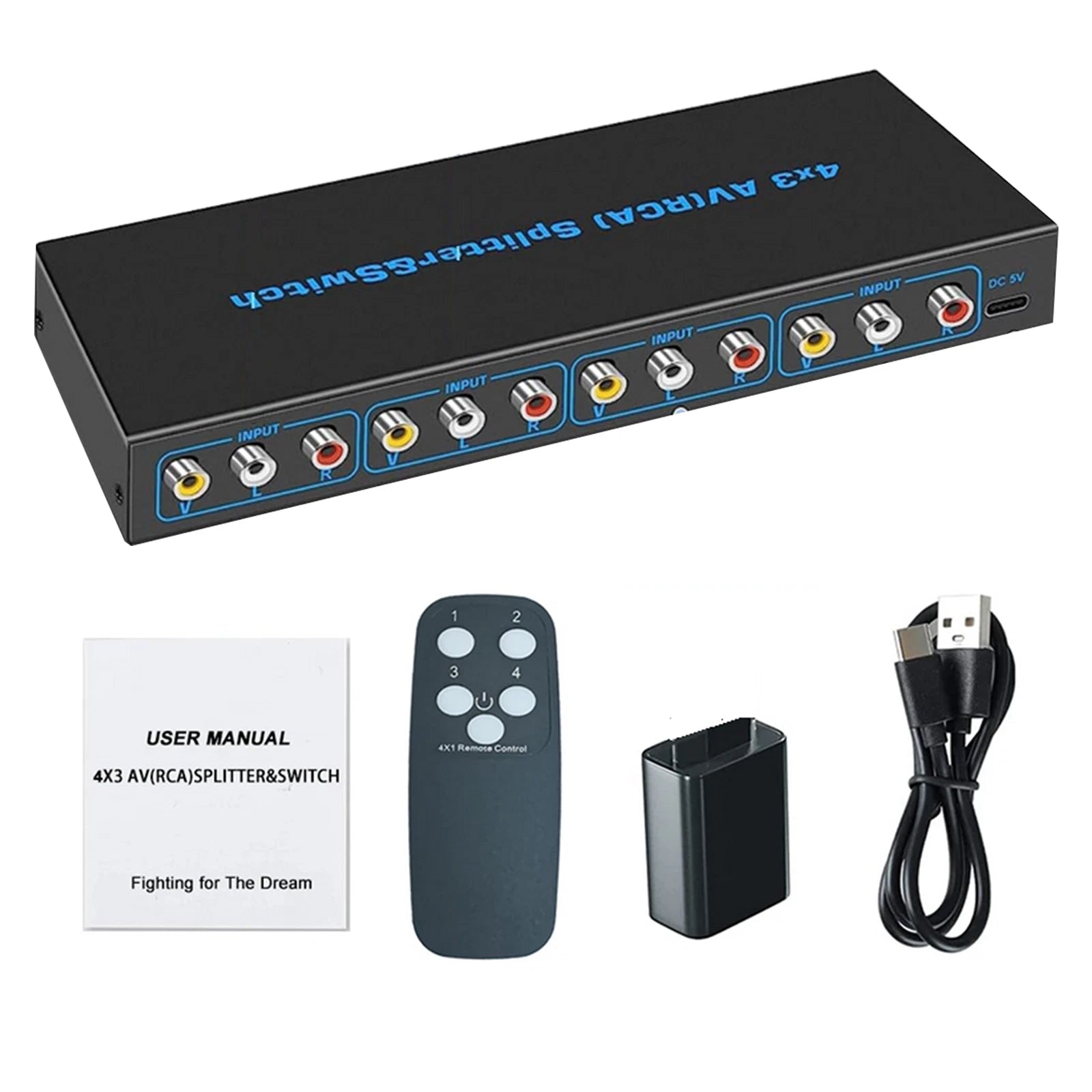 4 Way Rca Av Switch Splitter Box Video L/r Stereo Audio Av Selector