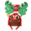 Green Glitter Reindeer Headband Bells Christmas Holiday Antler