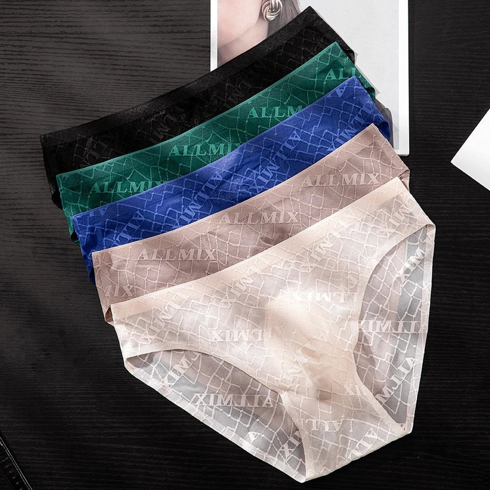 Mens Ultrathin Mesh Letter Print Briefs See Through Low Waist