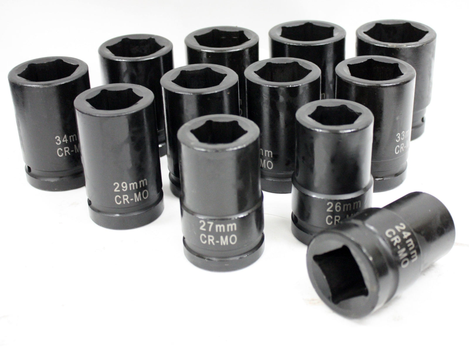12 pcs 1" Dr. Metric Air Impact Socket Set CR-MO 6 Point Deep Sockets 24mm~ 41mm