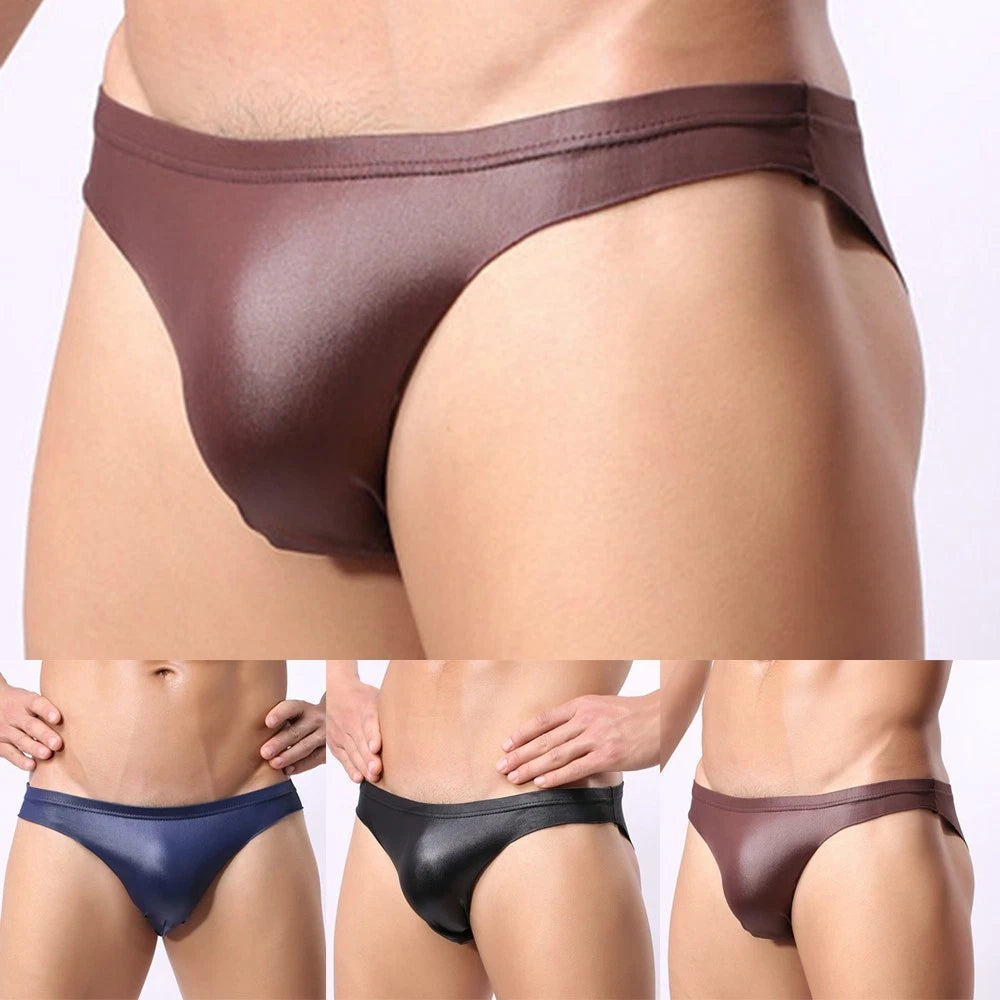 Mens For Lingerie Faux Leather For Mini G-string Thong Pouch Bikini