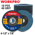 WORKPRO 10-Pack Flap Discs 4-1/2"x 7/8" T29 Zirconia Abrasive Flap