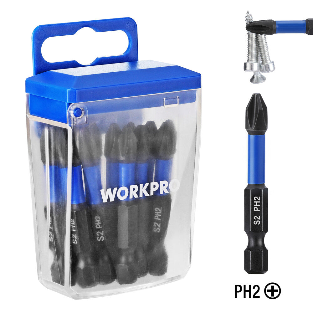 WORKPRO 12PCS PH2 Impact Screwdriver Bit Set by WORKPRO