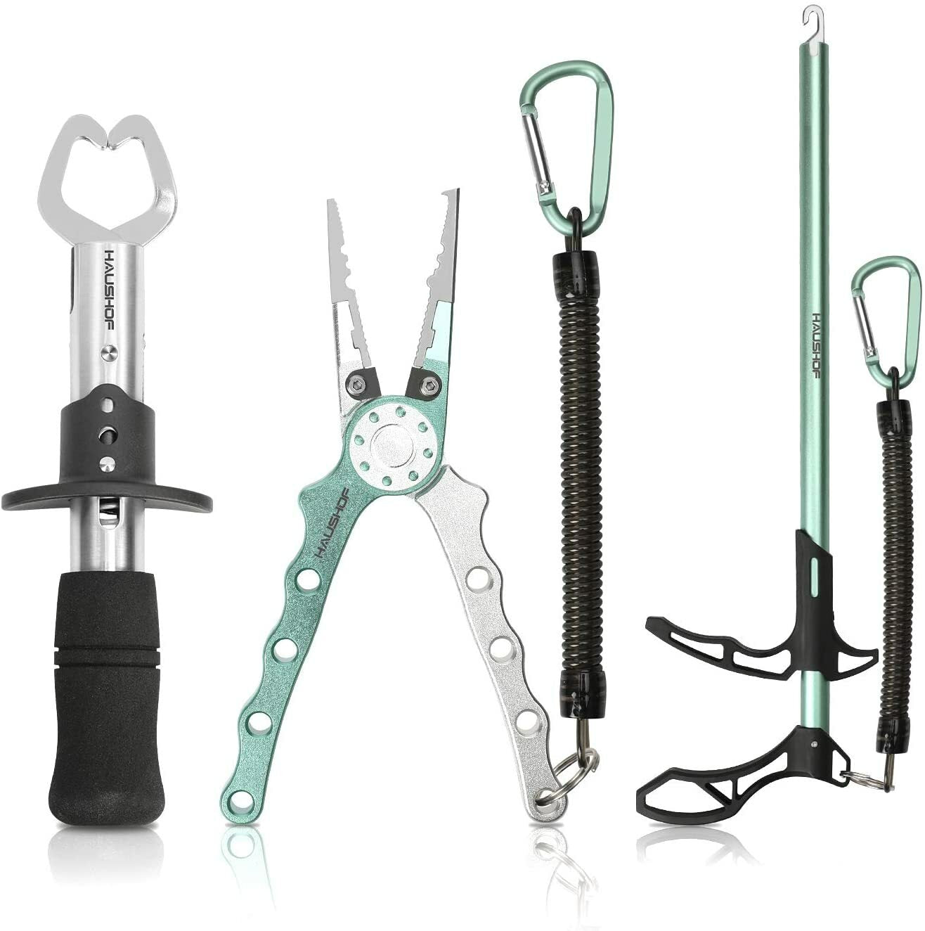 HAUSHOF 3PC Fishing Tool Kit Stainless Steel Fish Lip Gripper Coiled Lanyard