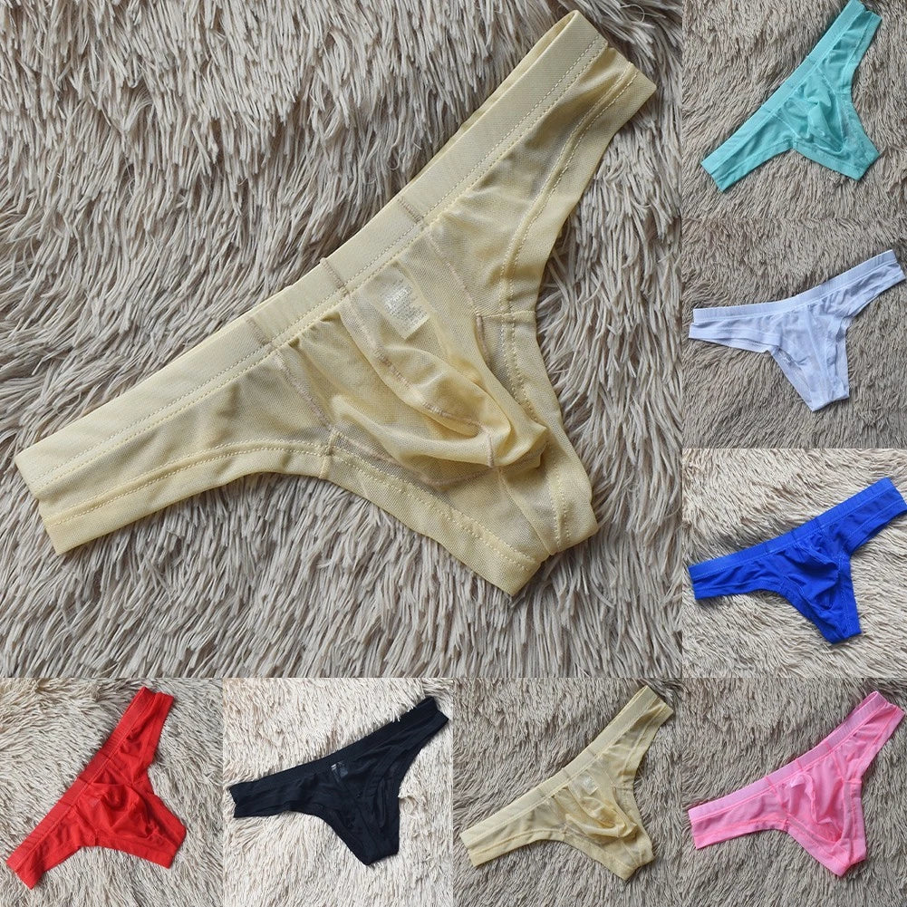 Transparent Mesh Men Thongs G Strings Low Waist Pouch Underwear Briefs