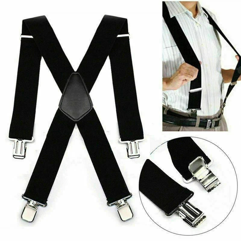 Adjustable Elastic General Pants Cross X-type Suspender Strap Leather