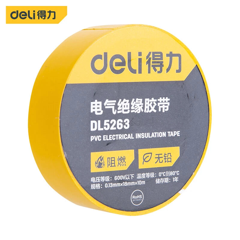 Deli 0.13mm*18mm*10<wbr/>m Electrical Insulating Tape Yellow