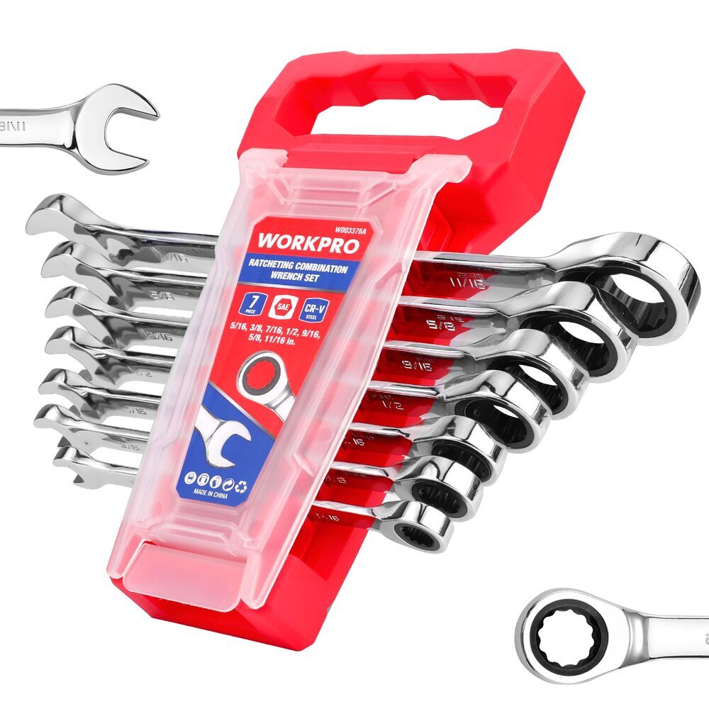 WORKPRO 7PC Ratcheting Combination Wrench Set SAE 5/16"-18/16''